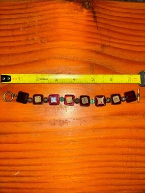 Red Glass Square Bead Bracelet